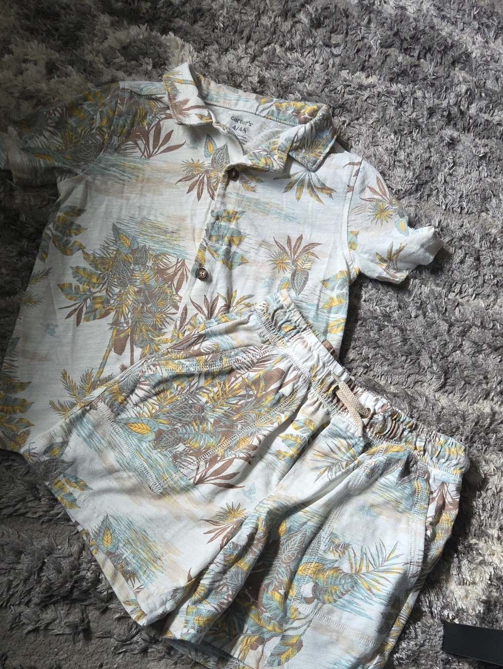 Carter's Light Blue Tropical Print Short Set with Yellow & Brown Accents - Picture 1 of 9